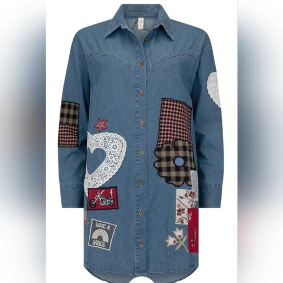 Spell Bombshell Patchwork Chambray Shirt or Mini Dress Size Large NWT - Picture 8 of 8